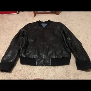 Sleek Black Leather Bomber Jacket, for reference im 5’ 120#’s.
